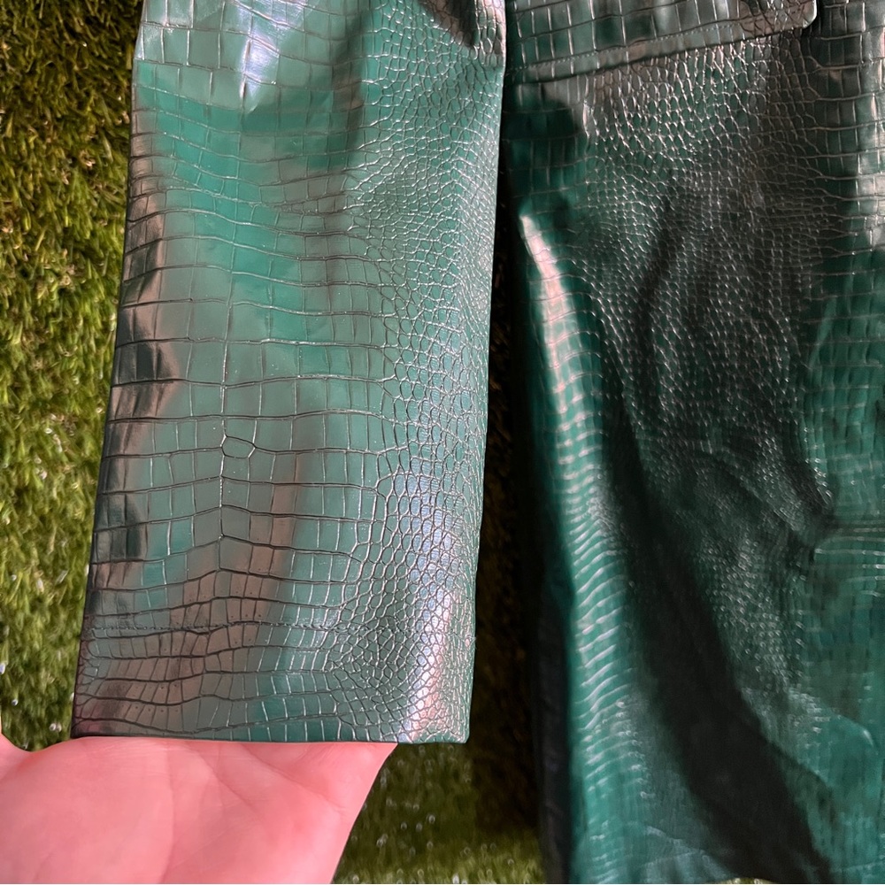 Tiger Mist Green Faux Crocodile Trench Coat - Picture 5 of 9